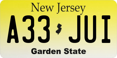 NJ license plate A33JUI