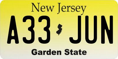 NJ license plate A33JUN