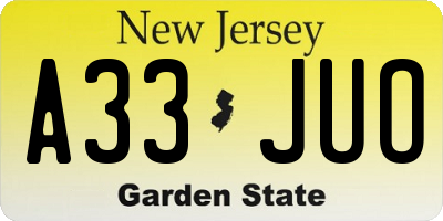 NJ license plate A33JUO
