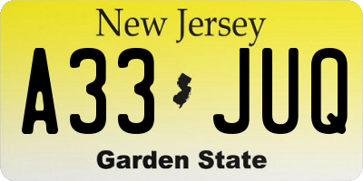 NJ license plate A33JUQ