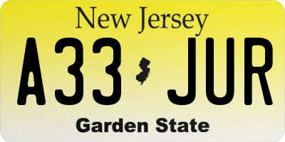 NJ license plate A33JUR