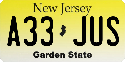 NJ license plate A33JUS