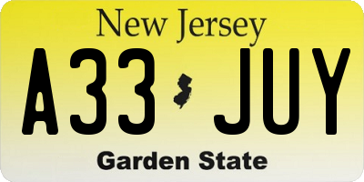 NJ license plate A33JUY
