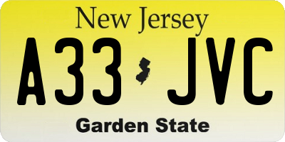NJ license plate A33JVC