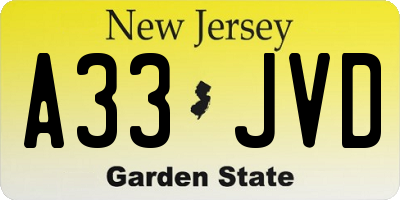 NJ license plate A33JVD