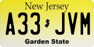 NJ license plate A33JVM