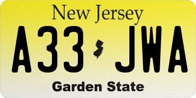 NJ license plate A33JWA