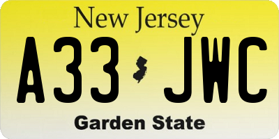 NJ license plate A33JWC