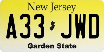 NJ license plate A33JWD