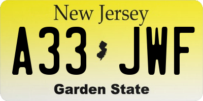 NJ license plate A33JWF
