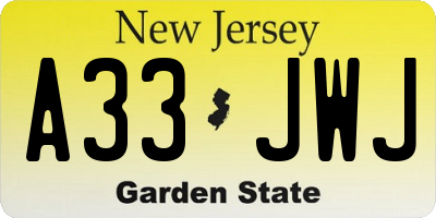NJ license plate A33JWJ