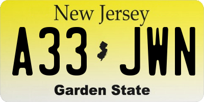 NJ license plate A33JWN