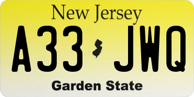 NJ license plate A33JWQ
