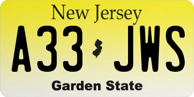 NJ license plate A33JWS