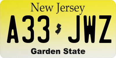 NJ license plate A33JWZ