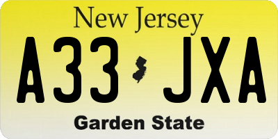NJ license plate A33JXA