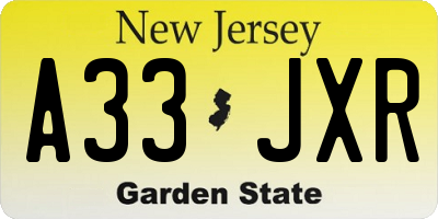 NJ license plate A33JXR