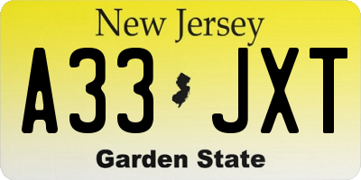 NJ license plate A33JXT