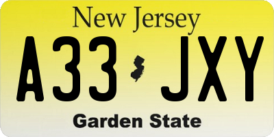 NJ license plate A33JXY
