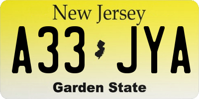 NJ license plate A33JYA