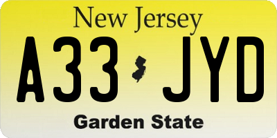 NJ license plate A33JYD