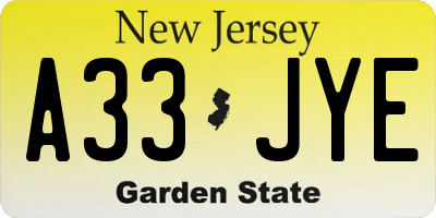 NJ license plate A33JYE
