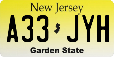 NJ license plate A33JYH