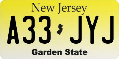 NJ license plate A33JYJ