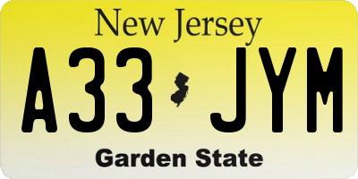 NJ license plate A33JYM