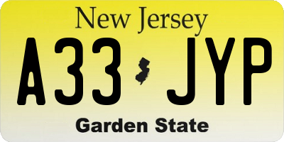 NJ license plate A33JYP
