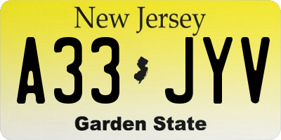 NJ license plate A33JYV