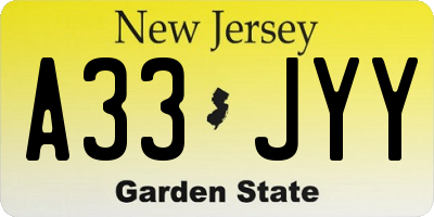 NJ license plate A33JYY