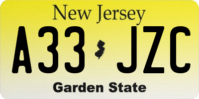 NJ license plate A33JZC