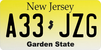 NJ license plate A33JZG