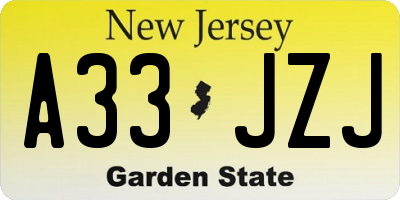 NJ license plate A33JZJ