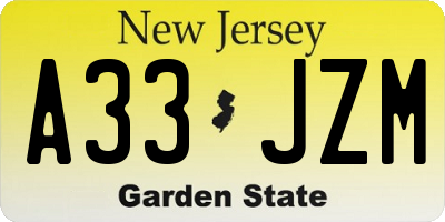 NJ license plate A33JZM