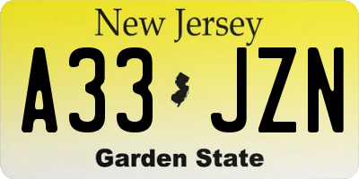 NJ license plate A33JZN
