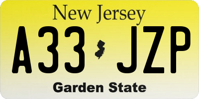 NJ license plate A33JZP