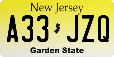 NJ license plate A33JZQ