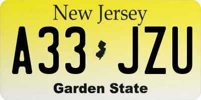 NJ license plate A33JZU