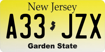 NJ license plate A33JZX