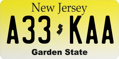 NJ license plate A33KAA