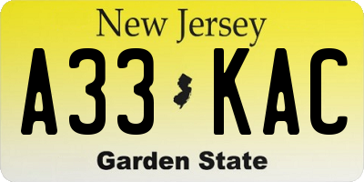 NJ license plate A33KAC