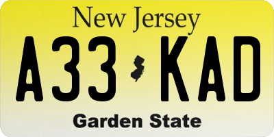 NJ license plate A33KAD
