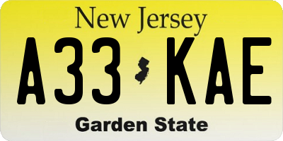 NJ license plate A33KAE