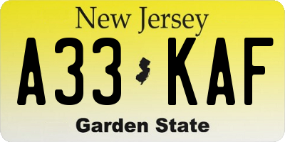 NJ license plate A33KAF