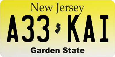 NJ license plate A33KAI