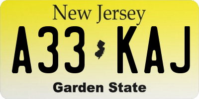 NJ license plate A33KAJ