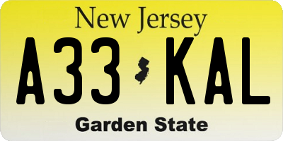 NJ license plate A33KAL