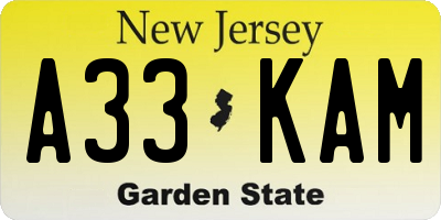 NJ license plate A33KAM